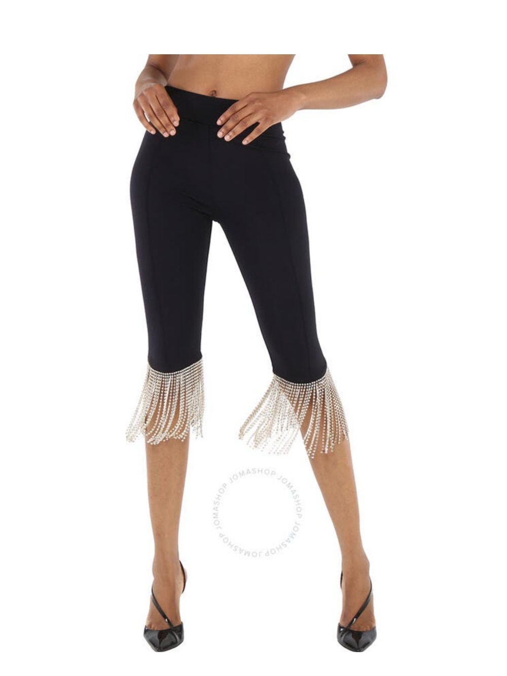 Burberry Black Cropped Pants with Crystal Fringe Hem